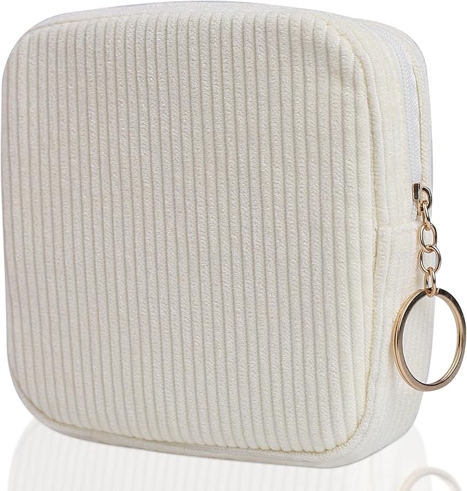 Sanitary Napkin Storage Bag, Preppy Corduroy Period Bag for Women, Cute Portable Period Pouch with Zipper, Sanitary Pads Bag Tampons Holder for Purse, First Period for Women Ladies