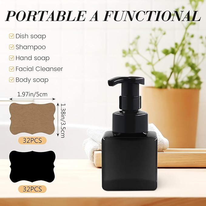 8.5 oz Foaming Soap Dispenser Plastic Foaming Pump Bottle, Refillable Dispenser with Plastic Pump, Empty Hand Bottles for Liquid Soap, Shampoo, Bathroom,Hotel,Restaurant (60, Black)