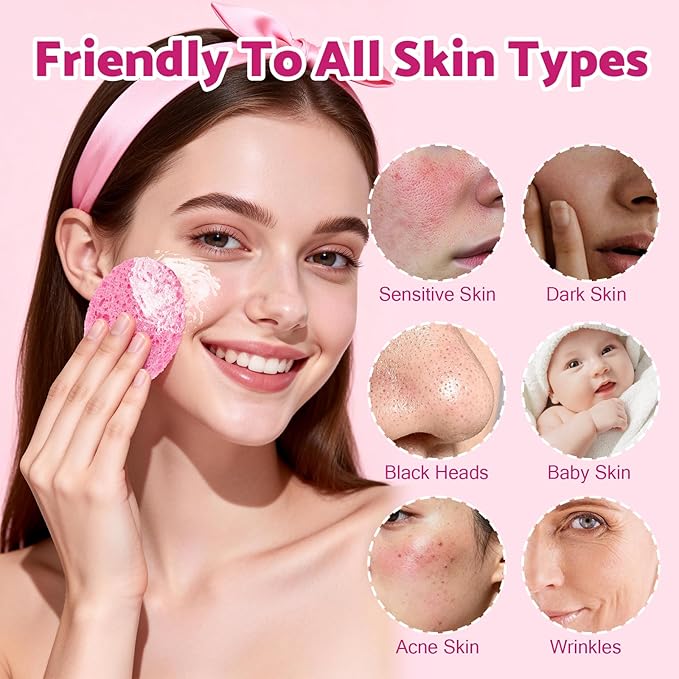 320-Count Compressed Facial Sponges, Natural Cellulose Face Sponge for Cleansing, Cosmetic Spa Sponges for Washing face, Exfoliating, Makeup Removal, Skin Massage (Pink)