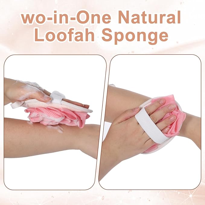 2PCS Pink Loofah Sponge - Exfoliating Loofah for Women & Men, Natural Body Face Scrubber Sponge, Bath Accessories for Travel Skin Care and Cleansing