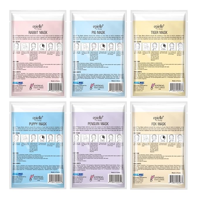 Epielle Character Face Mask Fuzzy Friends 12 Pack, Fun & Effective Korean Skin Care, Spa Party Favors, Easter Basket Stuffers, Birthday Gifts for Women, Self Care Gifts