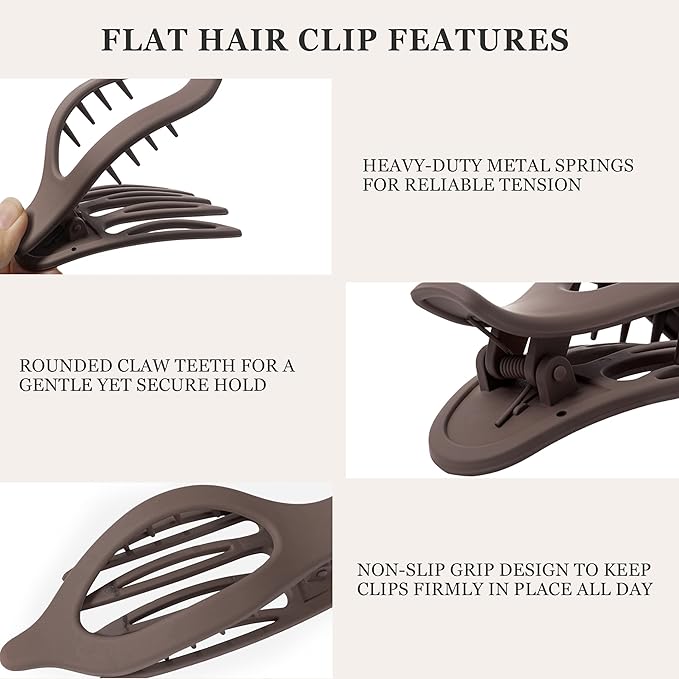 8 Pack Flat Hair Clips for Women, Matte Flat Claw Clips for Thick & Thin Hair No-Slip Strong Hold Hair Barrettes, French Duckbill Styling Accessories for Women