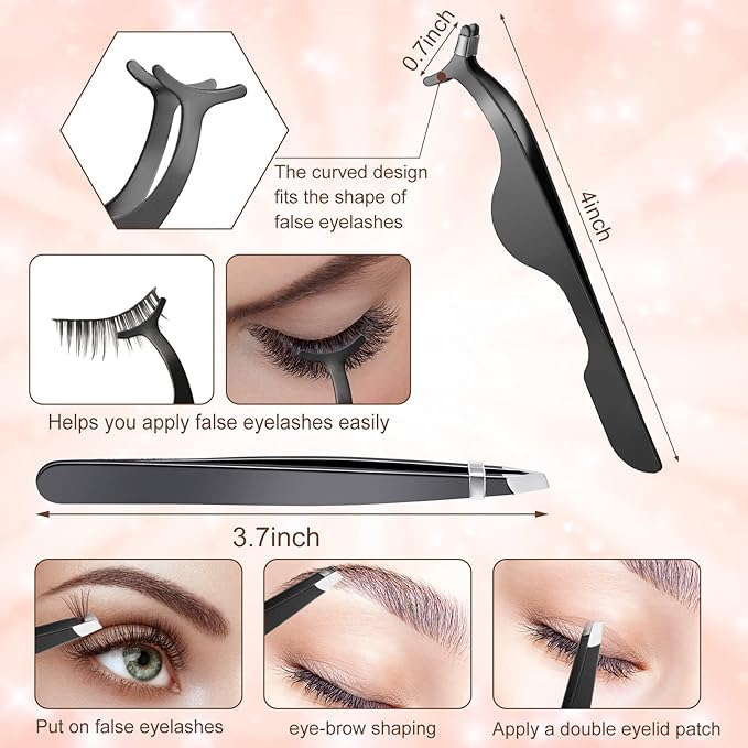 17 Pcs Eyelash Curlers Kit Lash Curler Eyelash Comb Seperator Extension Tweezers Eyebrow Brush Scissors False Eyelashes Applicator Eyebrow Trimmer Silicone Refills Pads for Women(Black)