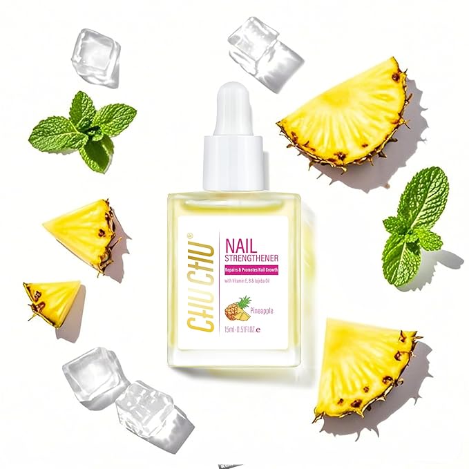 CHUCHU Nail Cuticle Oil Strengthener - Pineapple Scent Repair Growth Moisturizing Treatment - Natural Jojoba Vitamin B & E for Dry Cracked Nails