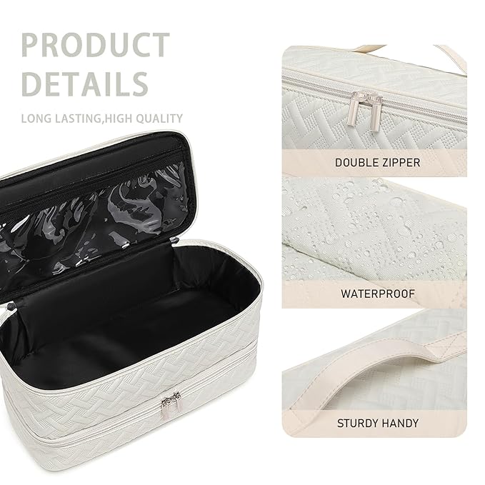 Double-Layer Travel Carrying Case for Revlon One-Step Hair Dryer Brush Volumizer Styler Shark FlexStyle Attachment Portable Storage Organizer Bag Hair Tools Travel Bag (Beige)