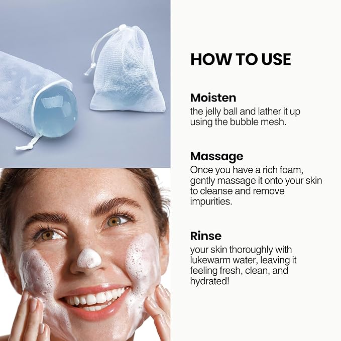 Naisture Be Bare Jelly Ball Cleanser, Daily Face Wash Korean Skin Care Cleanser Ball for Dry Skin with Allantoin for Protection, AHA &BHA for Exfoliation and Hydration- Peachy Pink (1.41oz)