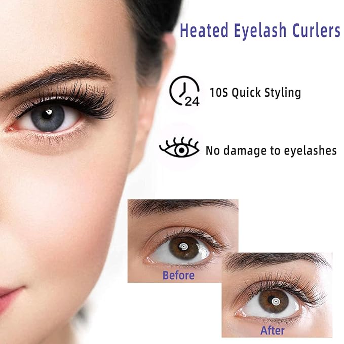 Pinkiou Heated Eyelash Curler - 10s Fast Preheating with Smart Temp Sensor, 24H Long Lasting Natural Curls, 2 Temp Modes Electric Lash Curler, USB-C Rechargeable Portable Eyelash Curler for Women