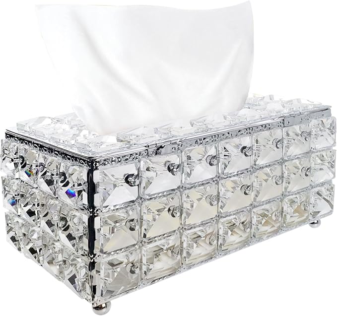 Geesatis Tissue Box Cover, Rectangle Tissue Box Holder, Rectangular Napkin Facial Tissues Holder for Bathroom Toilet Bedroom Living Room Table Desk Office Dresser, 1 Pcs Silver 8''x4.5''x3.5''