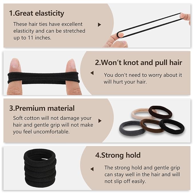 Hair Accessories, 190PCS No-Damage Thick Seamless Hair Elastics in Neutral Colors for Women and Girls