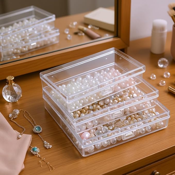 12 Pack Rectangular Clear Plastic Storage Containers Box with Hinged Lid for Beads and Other Small Craft Items (5.3 x 3.1 x 1.18 inch)