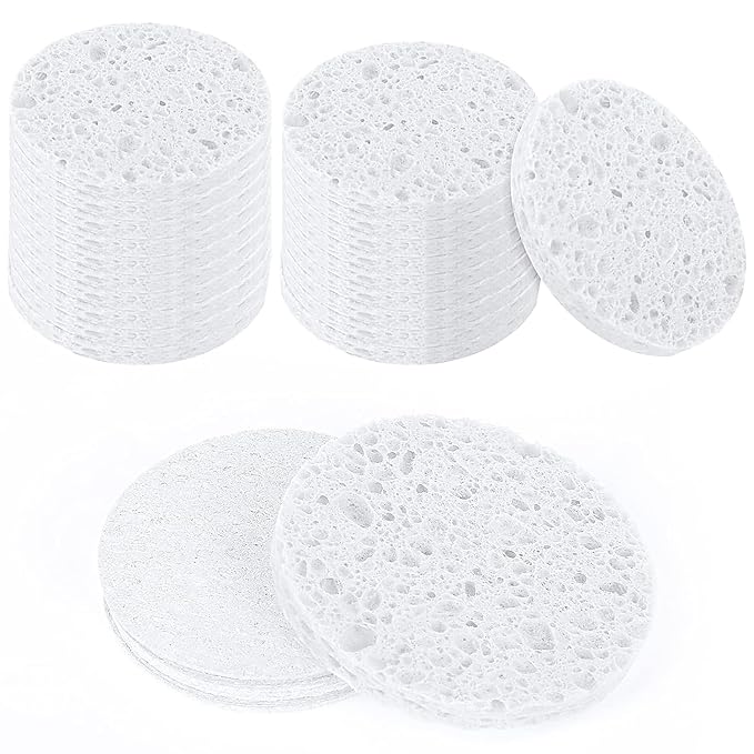 60-Count Compressed Facial Sponges Natural Cellulose - Reusable Professional Face Sponge for Cleansing, Exfoliating & Makeup Removal, Gentle Spa Skincare Tools for Travel Home Bath (White)