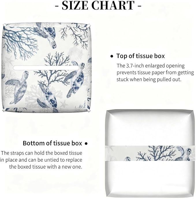 Sea Turtle Tissue Box Cover Leather Tissue Box Holder Square Facial Paper Organizer Dispenser for Bathroom Kitchen Bedroom Vanity Countertop Night Stands
