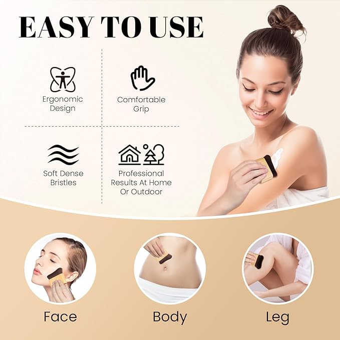 Self Tanner Brush - Kabuki Brush for Body Foundation Makeup, Blending Applicator for Tanner for Leg Makeup, Self Tanning Mitt for Body Makeup, Achieves Sunless Streak-Free Fake Tan Durable (Bamboo)