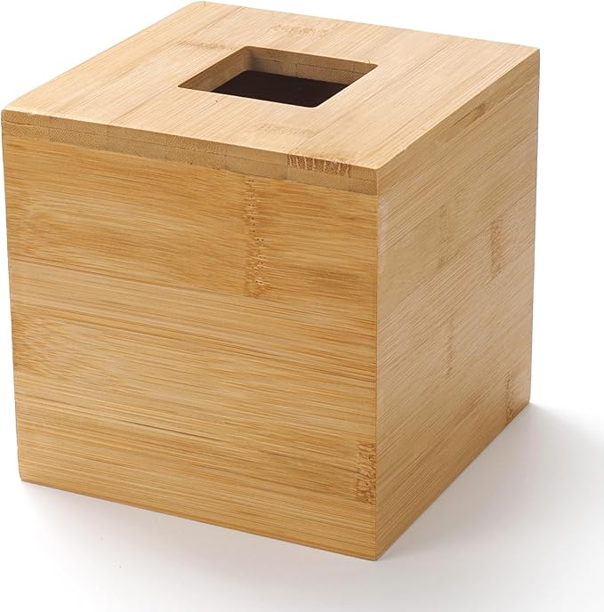 Tissue Box Cover, Square Tissue Box Holder, Bamboo Facial Paper Holder for Bathroom, Bedroom, Dinner Table, Office (1 Pack, 5.7 x 5.7 x 5.7 inch)