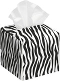 Zebra Stripes Tissue Box Cover Square,Black and White Stripe Tissue Box Holder Waterproof Leather Facial Paper Organizer Dispenser for Bathroom Home Car Nightstand Vanity Desk