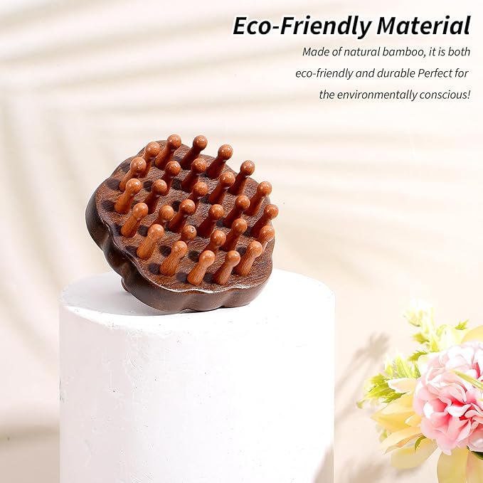 Wooden Scalp Massager Comb for Promote Hair Growth, Natural Wooden Hair Brush Portable Handheld Head Gua Sha Brush Round Anti-Static Head Massage Tool for Men Women Spa