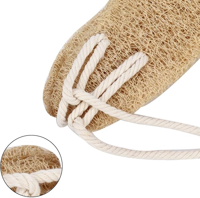 FAVOMOTO Exfoliating Loofah Back Scrubber Strap Natural Luffa Bath Body Strap for Shower Dead Skin Removal Suitable for Men and Women