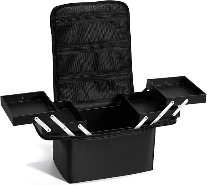 Stagiant Makeup Train Case, Nail Bag Organizer Case, Makeup Box Organizer, 4 Tier Large Travel Makeup Case with Compartments/Shoulder Strap for MUA/Manicure/Tattoo/Eye Lash Extension,Black