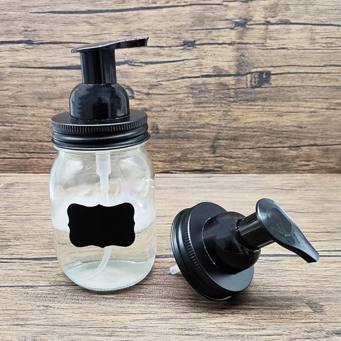Mason Jar Foaming Soap Dispenser Pump fit 2.75Inch Regular Mouth,Rust Proof Stainless Steel Lid and BPA Free Plastic Foam Soap Pump-Hotel Bathroom Accessories（Black）