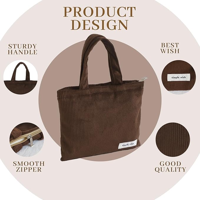 Wudygirl Makeup Bag Travel Cosmetic Bag for Women Small Makeup Pouch with Handle Zipper Cosmetic Pouch Handbag Aesthetic (Coffee)