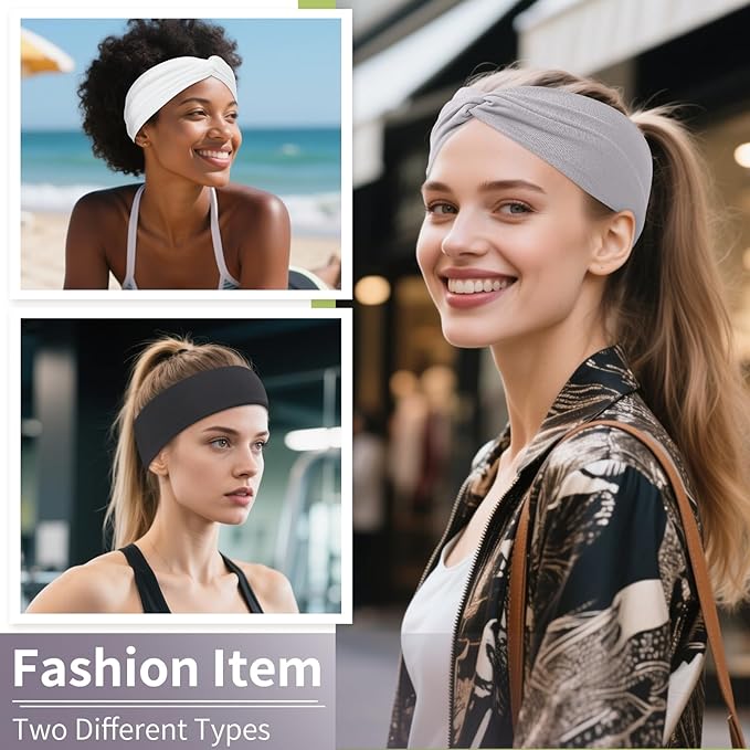 12 Pcs Stretchy Headbands for Women, Absorbed Sport Headband Soft Twist Knotted Hairbands for Daily Life Yoga Workout (Neutral Color 2)