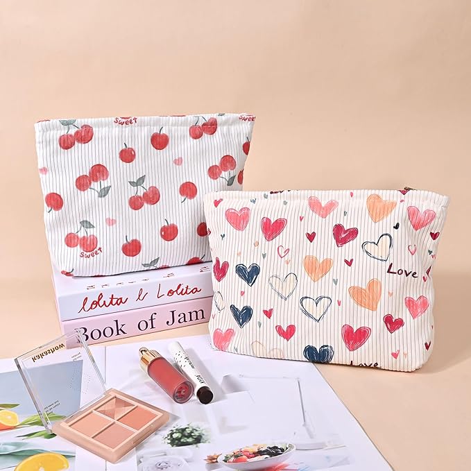 Cute Makeup Pouch for Women Cherry Small Make Up Bag for Purse Zipper Initial Cosmetic Bags Pouches for Purse Aesthetic Travel Toiletrybags, Red Cherries