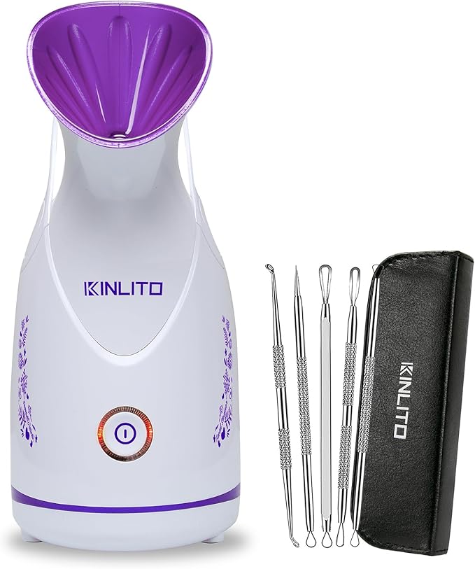 Nano Ionic Facial Steamer KINLITO Facial Steamer with Warm Mist Portable Face Humidifier for Deep Cleaning Unclog Pores with Blackhead Remover, Aromatherapy Kit for Personal Home SPA (Purple)