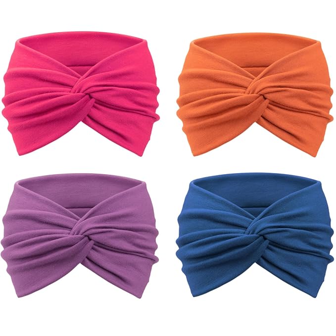 DRESHOW 4 Pack Turban Headbands for Women Wide Vintage Head Wraps Knotted Cute Hair Band Accessories
