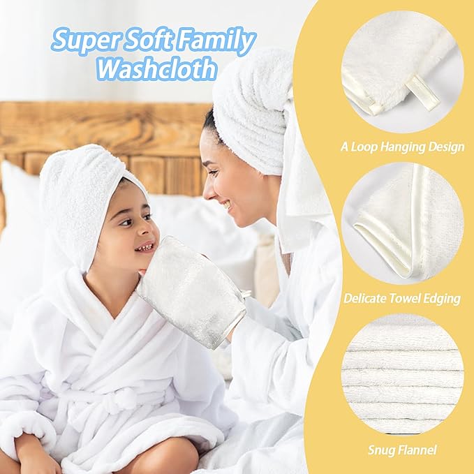 PHOGARY 6 Pack Microfiber Face Washcloths Facial Wash Mitts, 7.8"x5.1" Soft Flannel Towel for Washing Face, Reusable Makeup Remover Absorbent Easy-Dry Puffy Washcloths with Hanging Loop, White