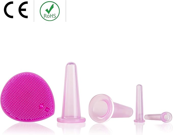 Cupping Therapy Sets - Face Cupping Set - Double Chin Reducer - Facial Cupping System - Silicone Massage Cups - Cupping for Cellulite Kit - Ideal to Shape Your Cheeks and Chin - by Sandine (Pink)