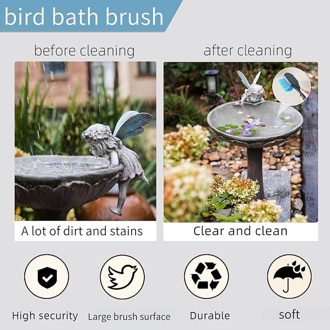 2 Pcs Bird Bath Brushes，Bathtub Cleaning Brush，Hummingbird Feeder Cleaning Brushes，Fountain Cleaner Safe for Birds and Cage，Concrete Bird Baths for Outdoors (Soft Brush with Big Brushing Surface)