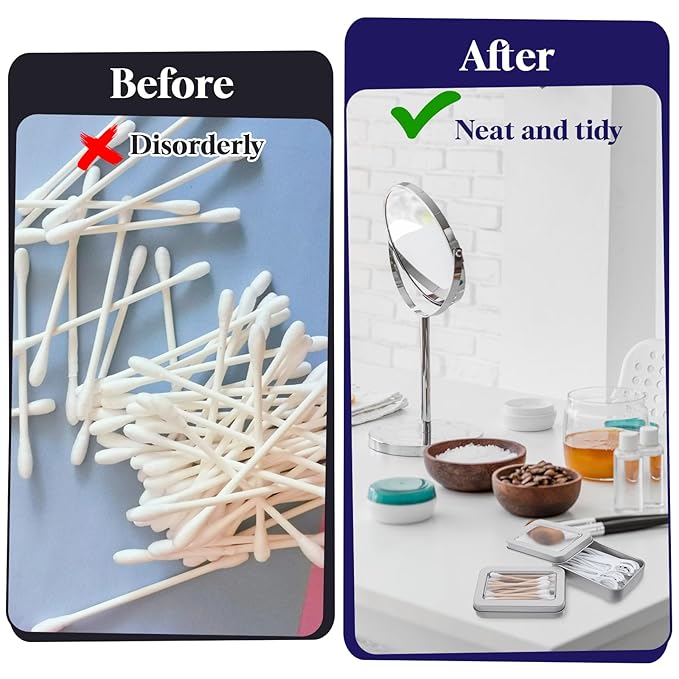 2Pcs Cotton Swab Holder for Travel, Portable Swab Case with Dustproof Lid, Travel Floss Picks Cases for Cotton Swabs Hair Ties Floss(Silver)