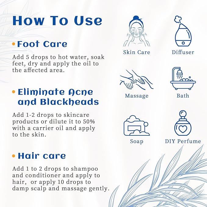 HIQILI Tea Tree Oil 32 Fl Oz, for Skin, Hair, Nail, Diffuser, Soap Making, Includes Four Portable Decanters