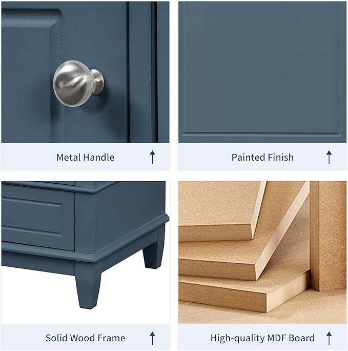 36" Bathroom Vanity with Sink, Harper & Bright Designs Free Standing Single Vanity Set with 3 Drawers and One Door with Storage Racks, Wooden Storage Cabinet with Ceramic Basin for Bathroom, Blue Grey