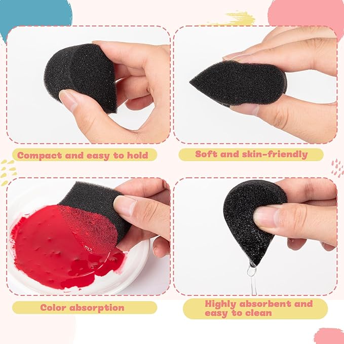 25 Pcs Face Paint Sponges for Kids and Adults Face Painting, Droplet Shaped Facial Makeup Use Paint Sponges, Black Facial Painting Kit Professional for Valentine's Day Gifts, Halloween Make Up Supply