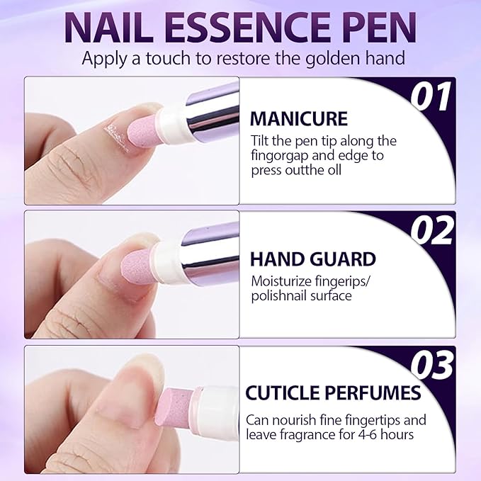 3-in-1 Cuticle Oil Pen,Cuticle Pusher Nail Oil Pen with Ceramic Tip,Dry & Damaged Nails,Nail Cuticle Remover Pen,for Moisturize Strengthen Nails(2PCS)