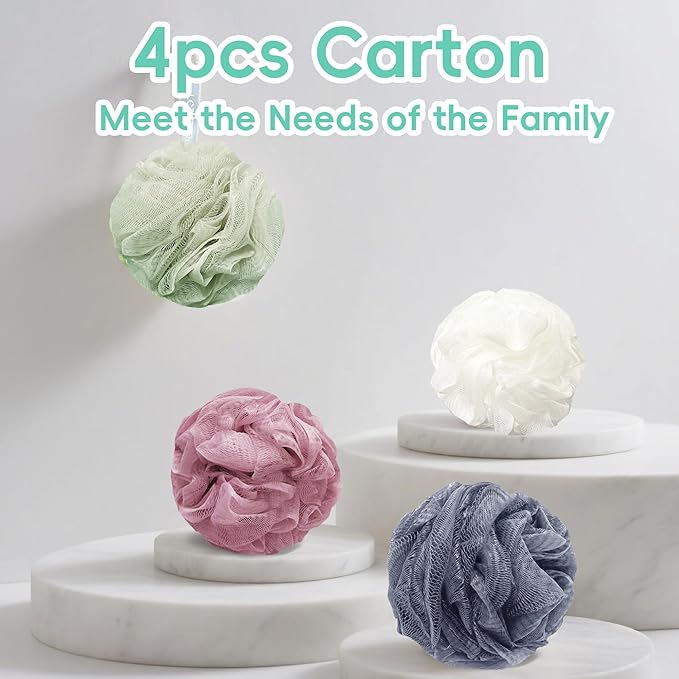 Loofah 4 Pack 75g Extra Large Loofa Set Soft Bath Sponge Thick Body Wash Puffs for Shower Flower