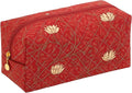 Floral Quilted Cotton Makeup Bag for Women, Large Capacity Travel Cosmetic Pouch with Zipper, Cute Toiletry & Brush Organizer, Kawaii Makeup Storage Case – Garden Red