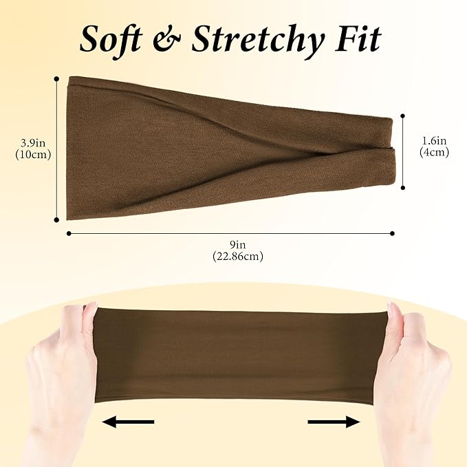 Headbands for Women Non-Slip Workout Hair Bands, 6 Pack Stretchy Athletic Soft Sweatbands, Elastic Cloth Fabric Headband, Fashion Head Bands for Yoga Running Sports Gym Sports Exercise