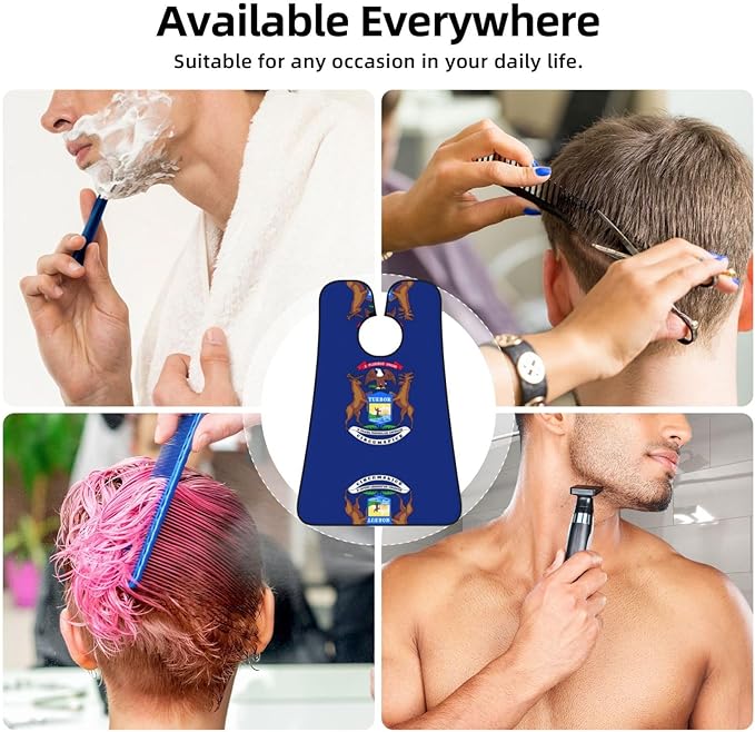 Michigan State Flag Print Beard Bib Apron For Men, Beard Hair Catcher For Men Shaving Trimming,Beard Cape Cloth