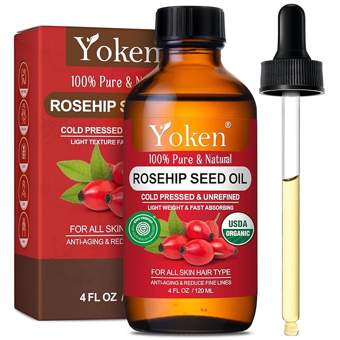 Rosehip Seed Oil for Face, 100% Pure and Natural Cold Pressed Unrefined Organic Rosehip Carrier Oil for Skin, Hair, Body & Nails - Lightweight, Fast-Absorbing (4 fl oz)