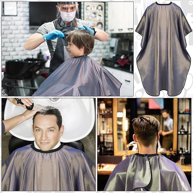 FEBSNOW Professional Hair Cutting Cape with Neck Duster Brush, Salon Barber Cape, Hair Cutting Accessories (Gray)