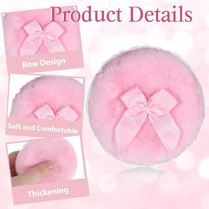 2 PCS Dusting Powder Puff, 3.4 Inch Soft Dusting Puffs Large Fluffy Powder Puff, Washable Reusable, Big Fluffy Puffs for Women Makeup Face Body(Pink+pink)