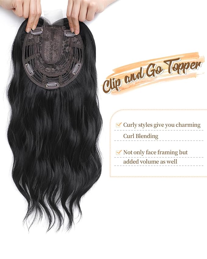 PANEWAY Hair Topper 16InchToppers For Women with Thinning Hair 6.5’’x6.5’’ Ladies Wiglets for Women Daily Use- 1B