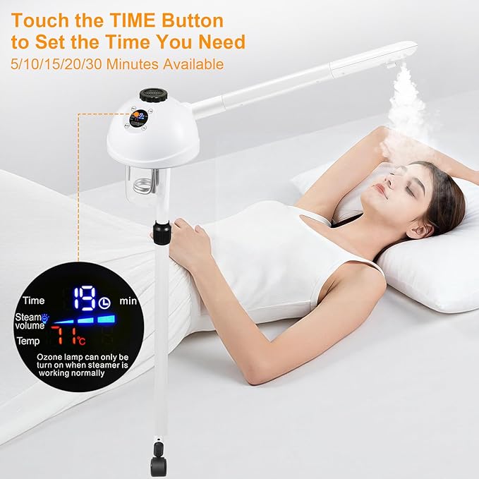 Professional Facial Steamer, Vaporizador Facial with Mist Adjustable & Timer, Ionic Steam Intensity Adjustable & Movable Arm, Preheating Esthetician Steamer, Home Beauty Salon SPA