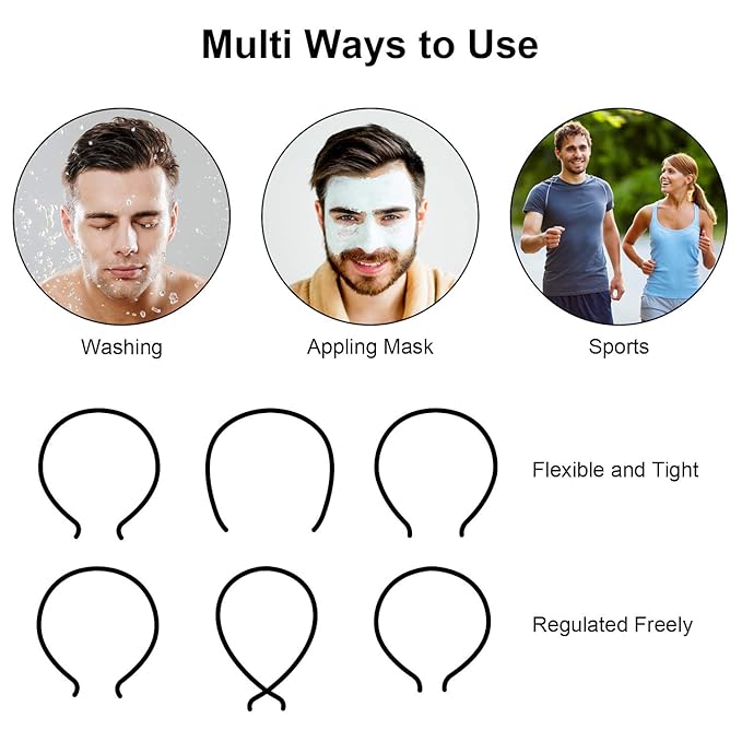 WILLBOND 3 Pack Metal Headband for Men Unisex Fashion Black Wired Headband Spring Wavy Zigzag Sports Headwear, Non Slip Hair Hoop Hair Accessories for Daily Use Outdoor