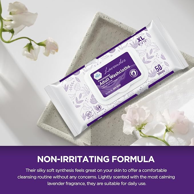 MED PRIDE Premoistened Disposable Washcloths for Adults 8 X 12 in | Ultra-Soft, Paraben-Free, Rinse Free | Lavender Scent | Pack of 600