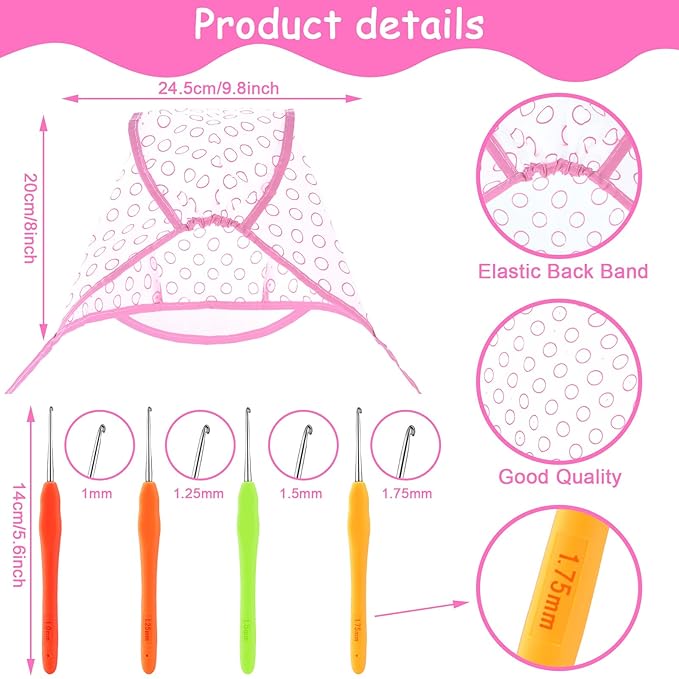 Waydress 6 Pieces Highlight Hair Cap Salon Hair Coloring Highlighting Dye Tipping Cap Frosting Caps with 4 Pieces Highlighting Needles Crochet Hooks for Dyeing Hairdressing Tool(Purple/Blue/Pink)