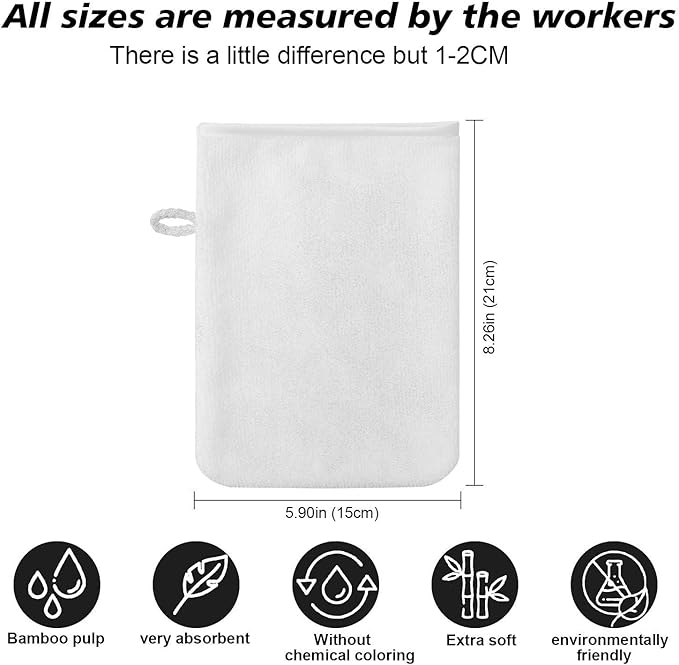 PHOGARY 10 Pack Microfiber Body Wash Mitts, Soft Face Mitten, Bath Spa Cloth, Reusable Makeup Remover Mitt Gloves, European Style Wash Cloth, 6×8 inch, White and Grey