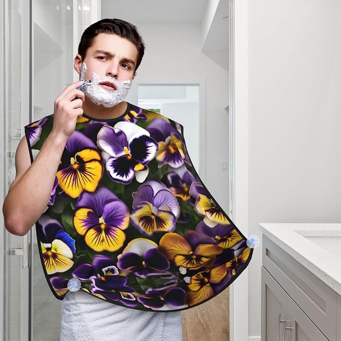 Pansy Perfection Print Print Beard Bib Apron For Men, Beard Hair Catcher For Men Shaving Trimming,Beard Cape Cloth